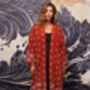 Asanoha And Peony Terracotta Embroidered Long Kimono, thumbnail 2 of 12