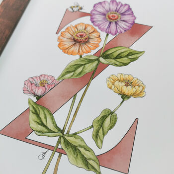 Z Is For Zinnia Pink Or Blue Initial Print, 4 of 11