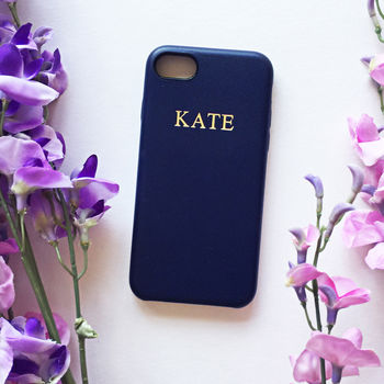 Navy Pu Leather Embossed Phone Case, 7 of 10