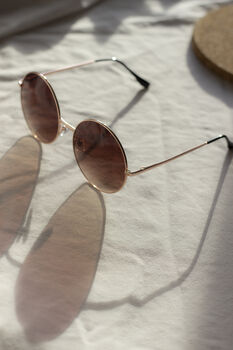 Brown Oversized Round Circle Wire Frame Sunglasses, 4 of 5