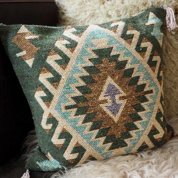 Turkish Kilim Green Diamond Cushion, 8 of 11