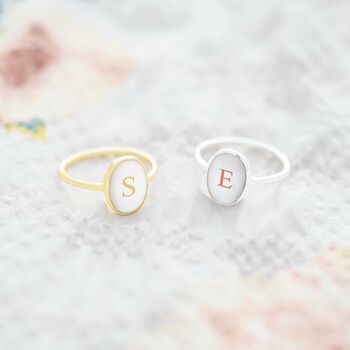Mother Of Pearl Personalised Initial Oval Ring, 2 of 12