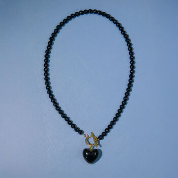 Black Bead And Heart Toggle Necklace, 2 of 7