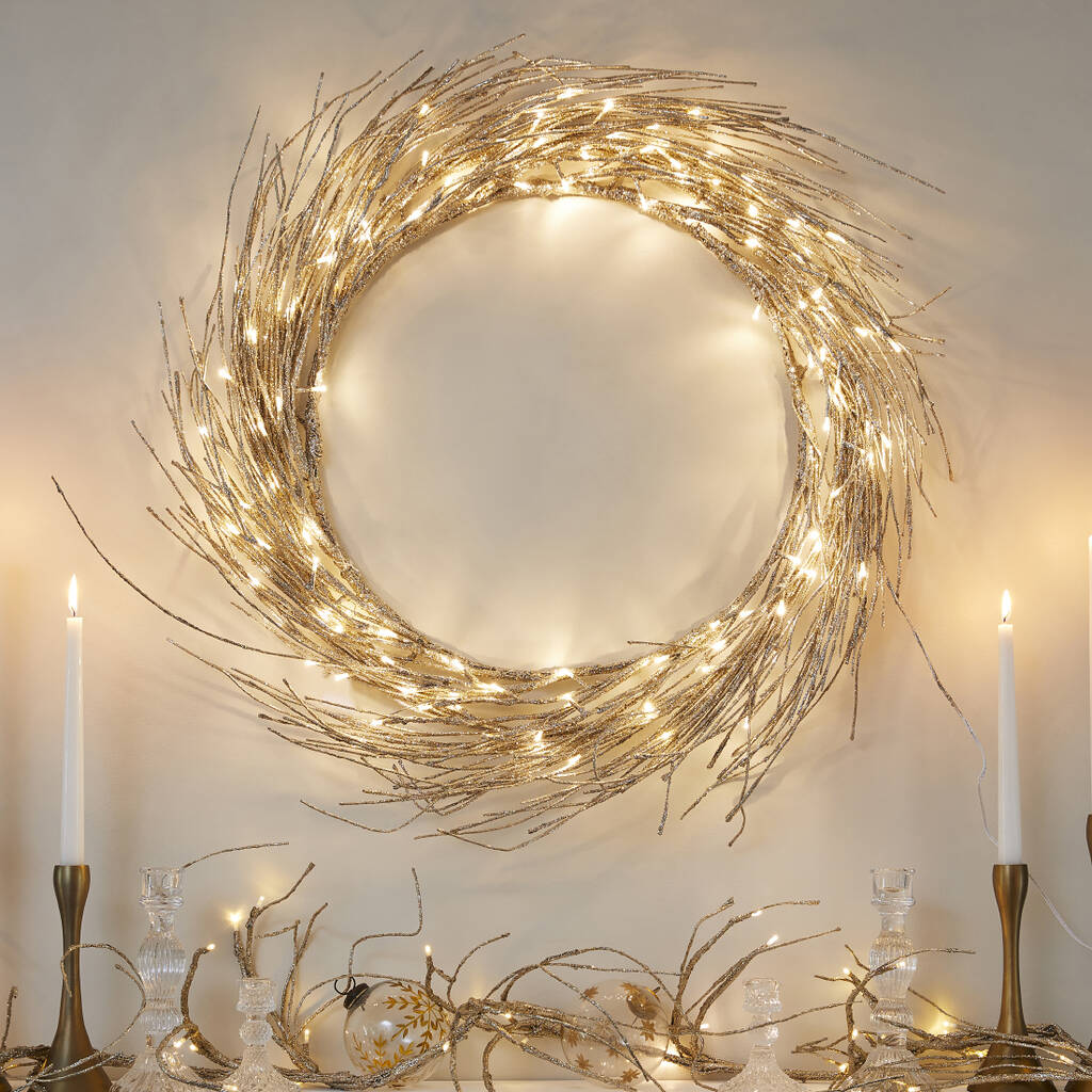 Large Champagne Gold Led Christmas Wreath By Primrose & Plum ...