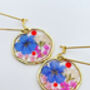 Real Blue Pink Flowers Drop Earrings Hand Made Small, thumbnail 2 of 8