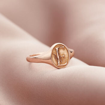9ct Gold Floral Engraved Initial Signet Ring, 4 of 8