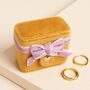 Mustard And Pink Velvet Bow Travel Ring Box, thumbnail 3 of 4