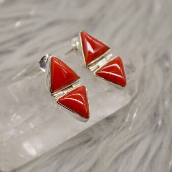 Red Coral Sterling Silver Drop Earrings, 3 of 8
