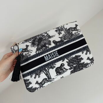 Personalised Tropical Tassel Zip Clutch Pouch, 2 of 5