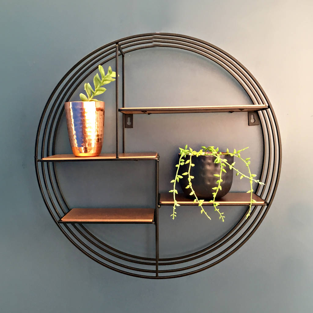 round black metal and copper display shelf by posh totty ...