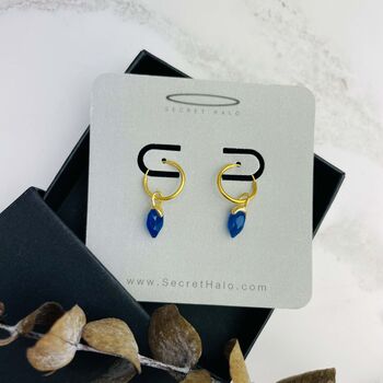 Gold Plated Birthstone Earrings Blue Quartz Hoops, 2 of 2