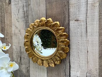 Small Gold Sunburst Mirror 18cm Round Boho Flower Gift, 5 of 7