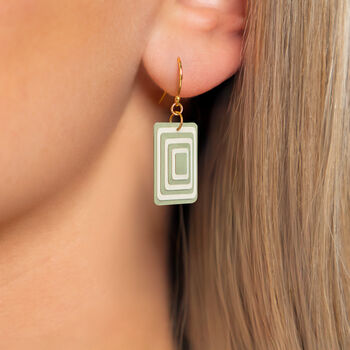 Green And Cream Geometric Rectangle Earrings • Gold Plated Sterling Silver Hooks, 4 of 9