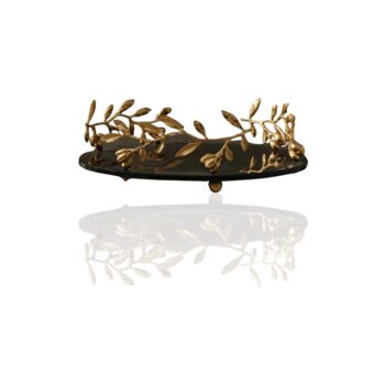 Handmade Round Black Glass Tray With Gold Olive Branch Detailing, 2 of 2