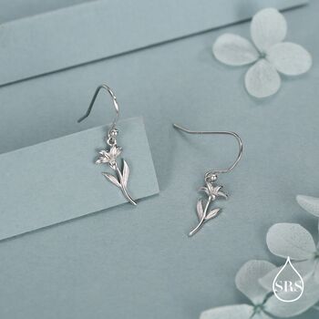 Sterling Silver Lily Flower Drop Earrings, 3 of 11