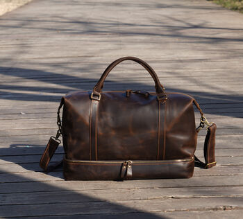 Leather Weekend Bag With Cloth Compartment, 5 of 11