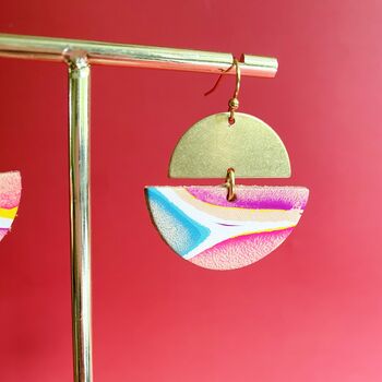 Handmade Leather Large Halfmoon With Pendent Earrings Marbled, 9 of 10