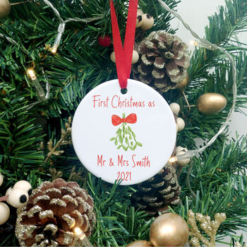 First Christmas As Mr And Mrs Mistletoe Decoration, 2 of 9