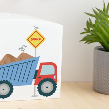 Personalised Tipper Truck Construction Wooden Money Pot, 4 of 7