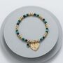 Green Crystal Gold Plated Bracelet Twin Heart Charms, thumbnail 1 of 2