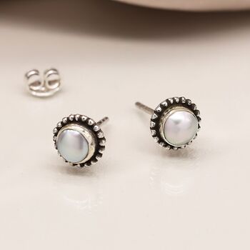 Beaded Sterling Silver Freshwater Pearl Stud Earrings, 2 of 10