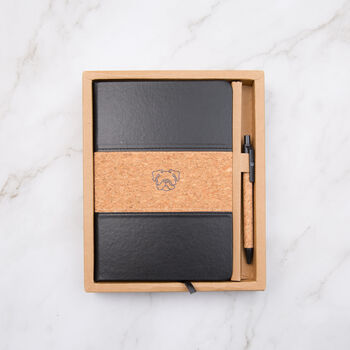 Bulldog A5 Cork And Faux Leather Notebook In Gift Box With Matching Pen, 2 of 6