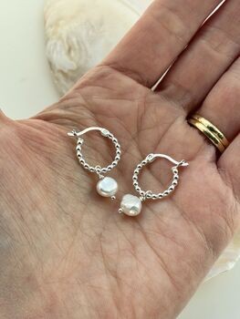 Silver And Freshwater Pearl Beaded Hoop Earrings, 6 of 9