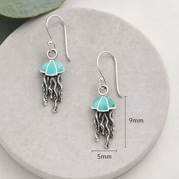 Turquoise Resin Sterling Silver Jellyfish Hook Earrings, 5 of 7