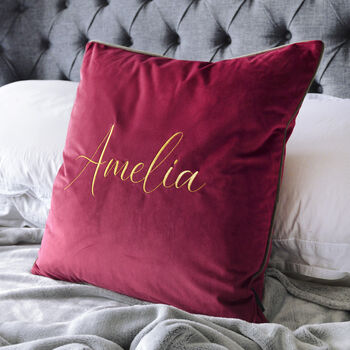 Personalised Gold Embroidered Velvet Cushion, 3 of 6