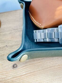 Personalised Rectangle Racing Green Leather Desk Tray, 8 of 12
