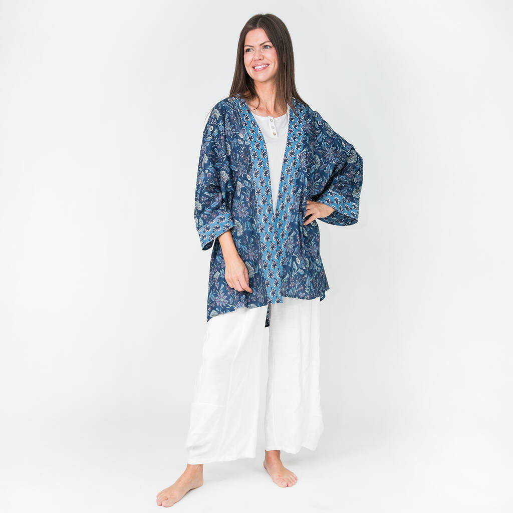 Indian Cotton Blue Lagoon Print Kimono By inara | notonthehighstreet.com