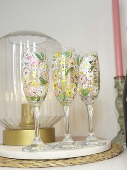 Personalised Hand Painted Champagne Flute – Bridesmaid Gift With Wedding Bouquet And Name, 3 of 9