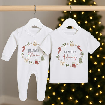Personalised Christmas Wreath Big And Little Brother / Sister Sibling Matching Set, 5 of 5