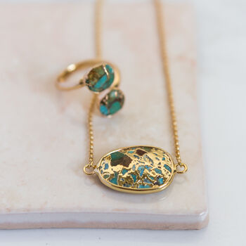 Gold Plated Turquoise Pendant Necklace, 5 of 9