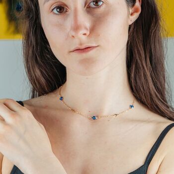 Blue Evil Eye Sideways Cross Necklace Protection Choker, 2 of 7