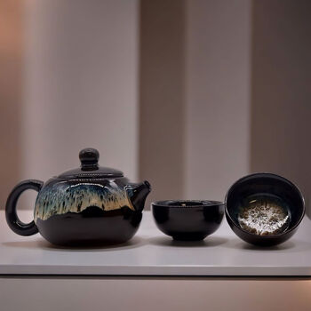 Black Glazed Herbal Tea Set With Teapot And Tea Cups, 4 of 4