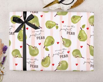 Valentine Wrapping Paper With Pear Pun Design, Three Sheet Pack, 2 of 2