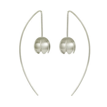 Silver Crocus Flower Long Wire Earrings, 3 of 5