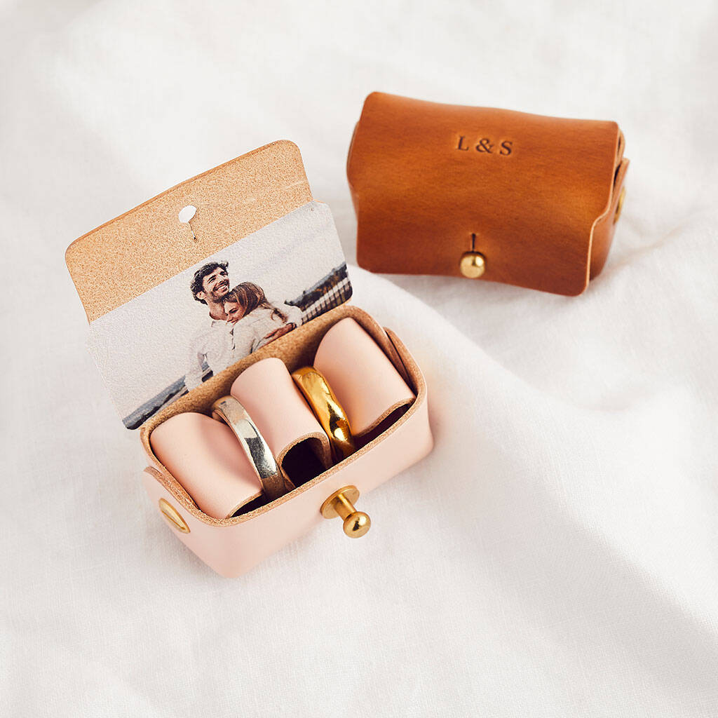 Personalised Leather Wedding Ring Pouch With Photo, 1 of 3