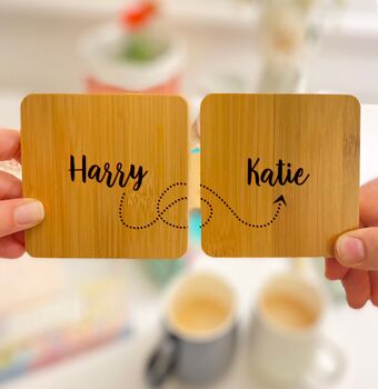 Personalised Engraved Bamboo Square Coaster With Names, 3 of 4