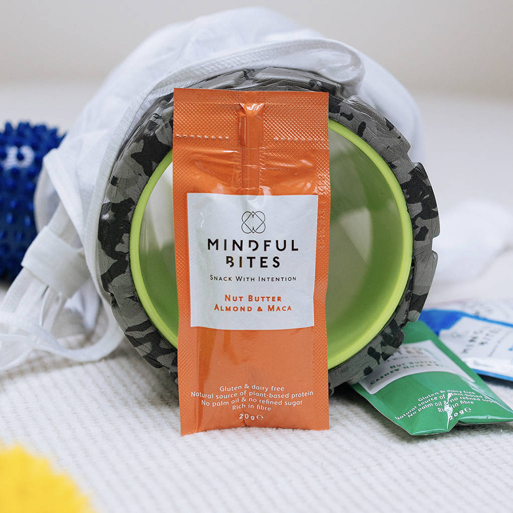 almond and maca nut butter box of 12 sachets by mindful bites