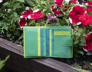 Personalised Lime And Green Small Leather Purse Wallet, 2 of 12