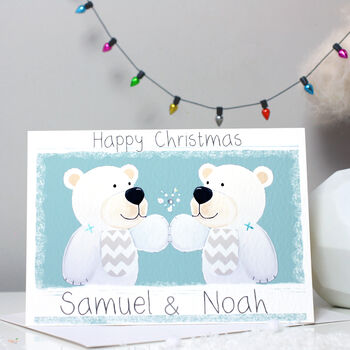 Personalised Polar Bear Twins Christmas Card, 3 of 7