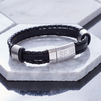 Personalised Jet Black Leather Bracelet, 2 of 5