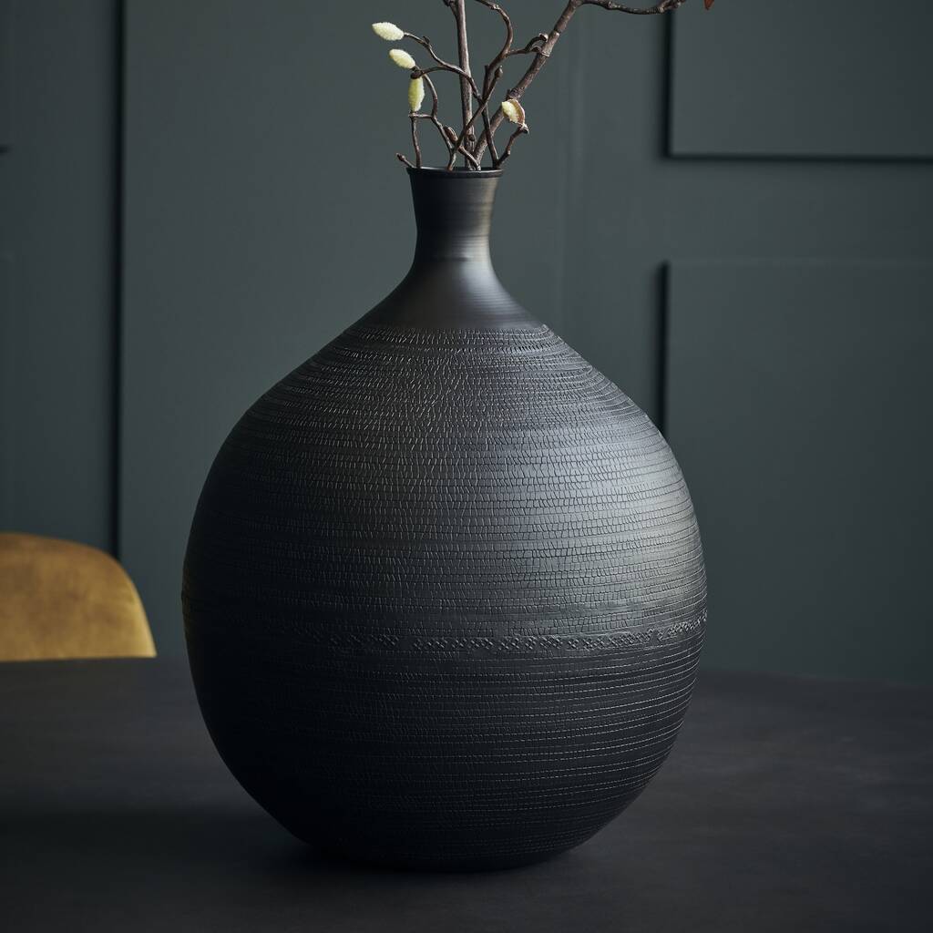 Original Black Round Metal Vase 