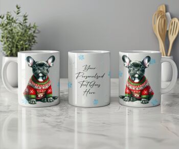 Personalised Black French Bulldog In Christmas Jumper Mug, 2 of 2