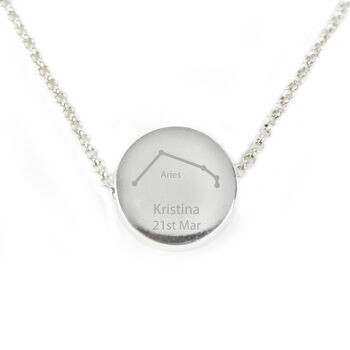 Personalised Aries Zodiac Star Sign Silver Tone Necklace, 10 of 10