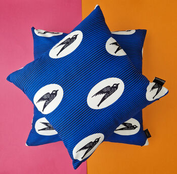 African Print Cushion Cover | Iyara Blue Bird Print, 3 of 4