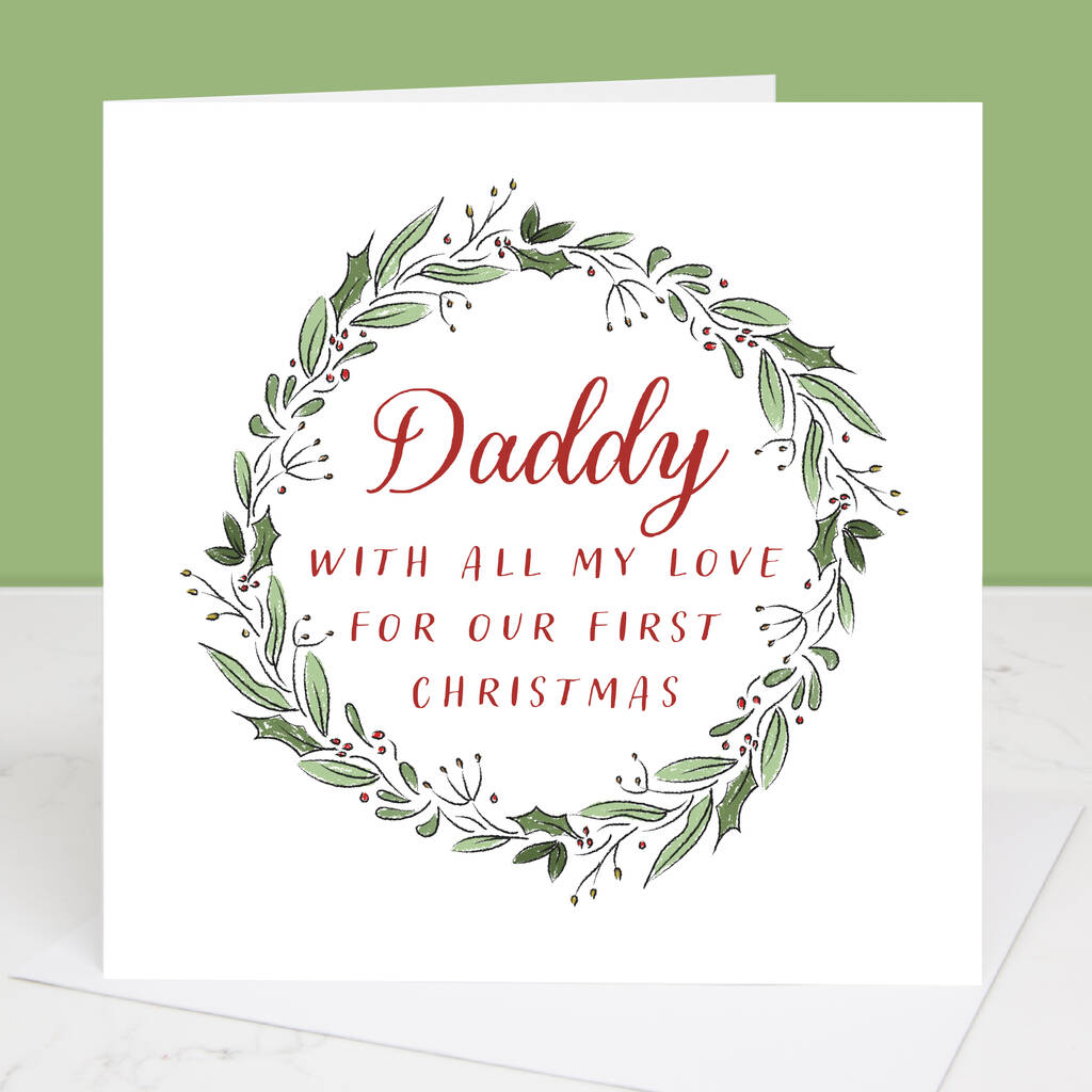 Daddy's First Christmas Wreath Christmas Card