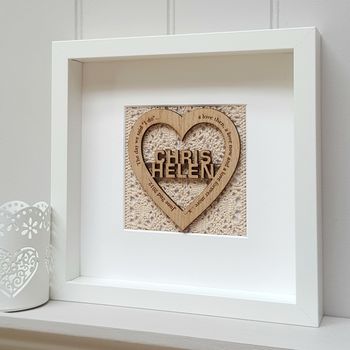Lace 13th Anniversary Personalised Oak Heart, 2 of 3